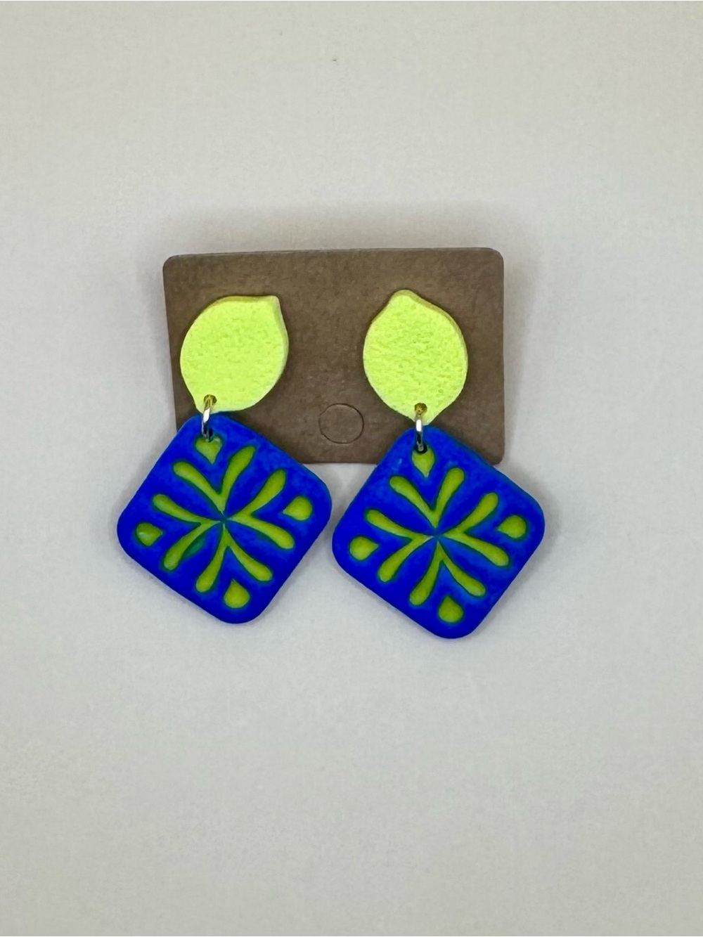 Handcrafted Blue and yellow Tile Drop Earrings